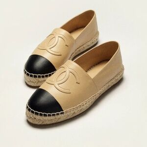 Chanel Espadrille Beige and Black Lambskin